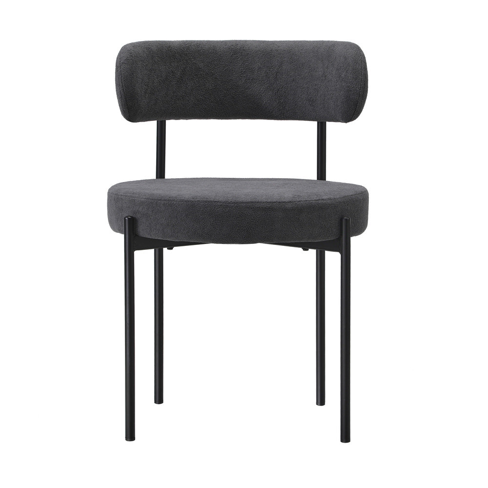 2x Dining Chair Boucle Seat Backrest Dark Grey