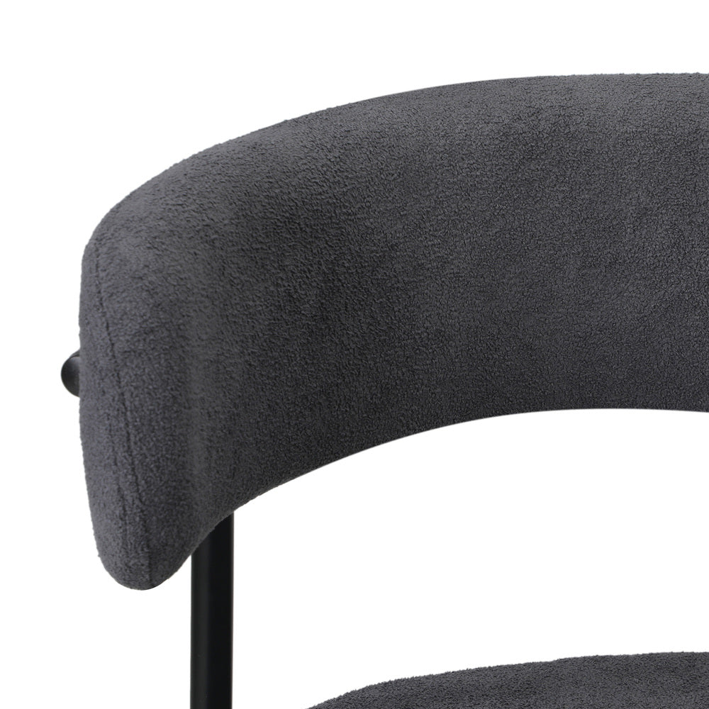 2x Dining Chair Boucle Seat Backrest Dark Grey