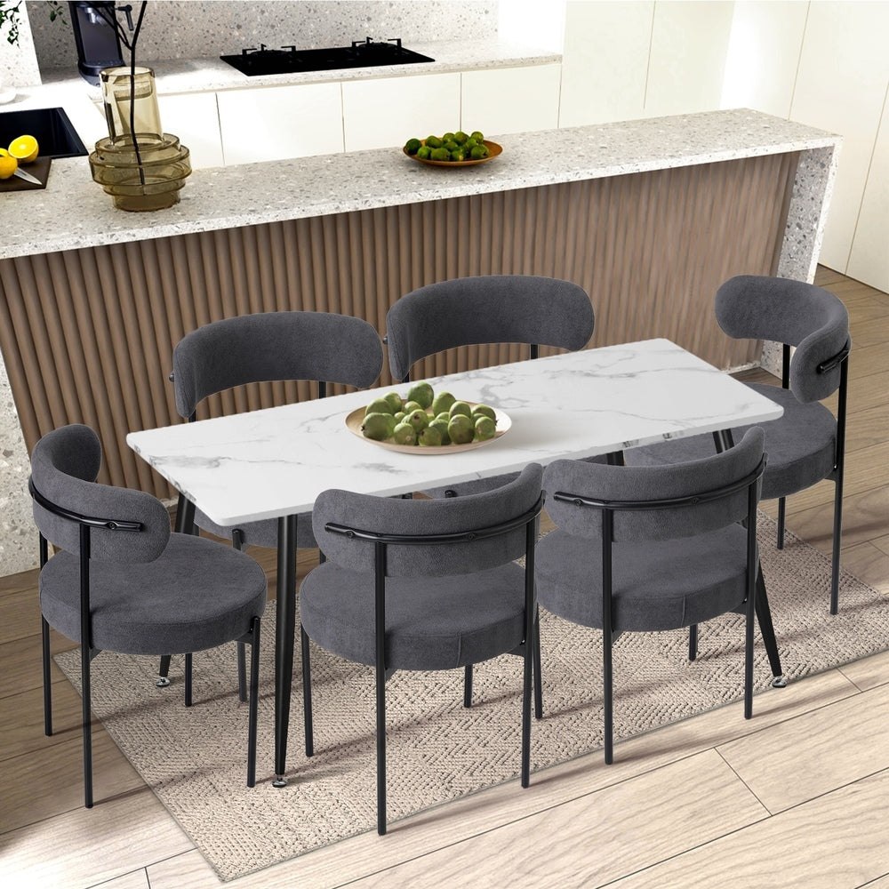 4x Dining Chair Round Boucle Backrest Dark Grey
