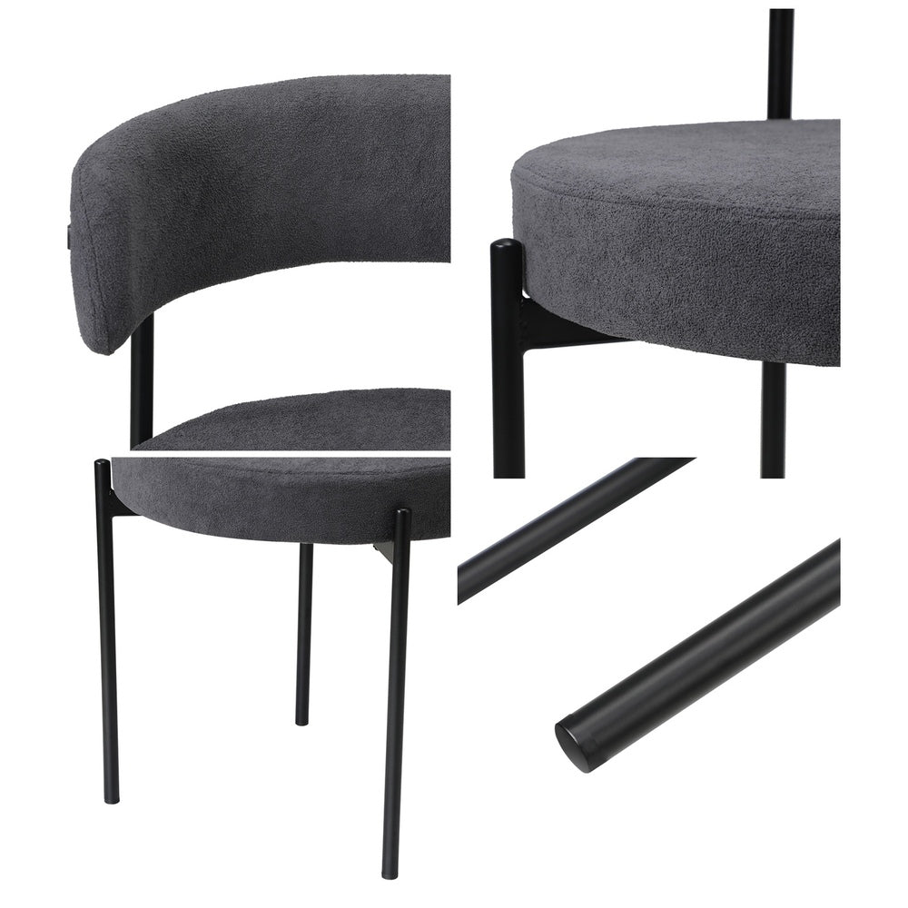 4x Dining Chair Round Boucle Backrest Dark Grey