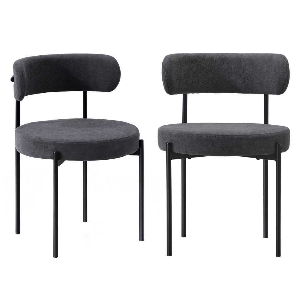 6x Dining Chair Round Boucle Backrest Dark Grey