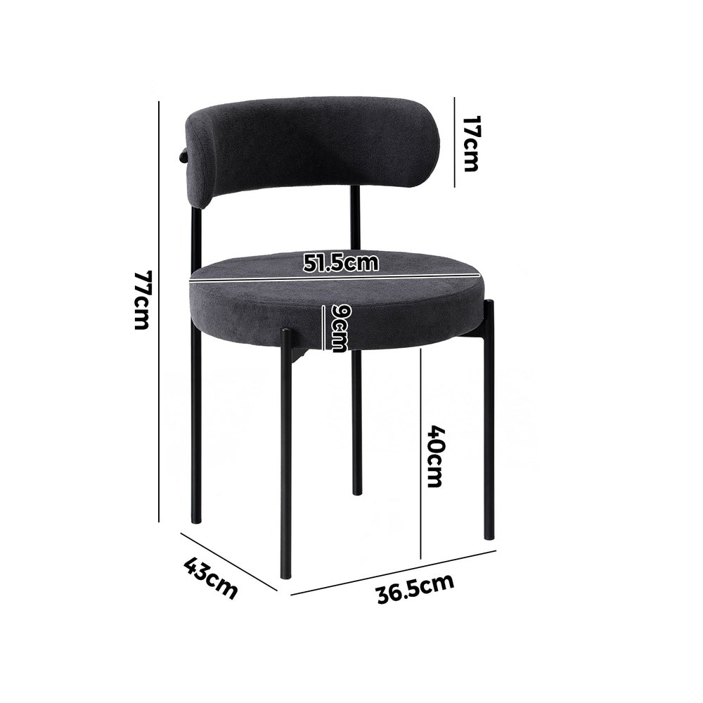 6x Dining Chair Round Boucle Backrest Dark Grey