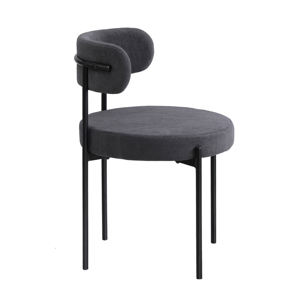 6x Dining Chair Round Boucle Backrest Dark Grey