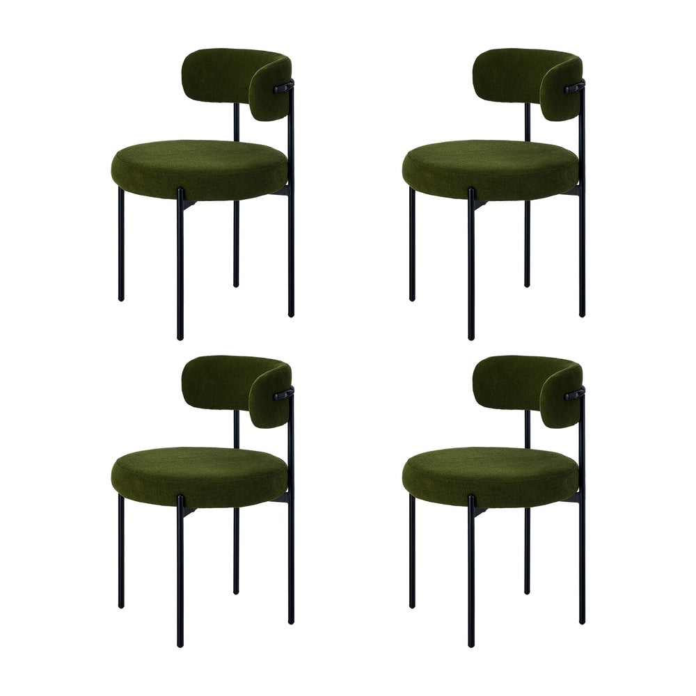 4x Dining Chair Round Boucle Seats Backrest Green