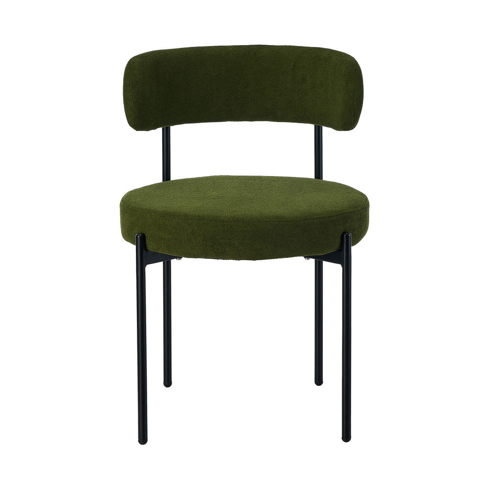 4x Dining Chair Round Boucle Seats Backrest Green