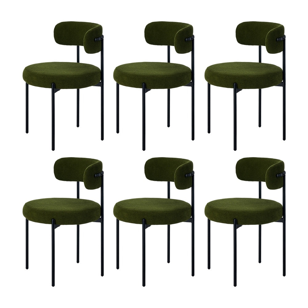 6x Dining Chair Round Boucle Seats Backrest Green