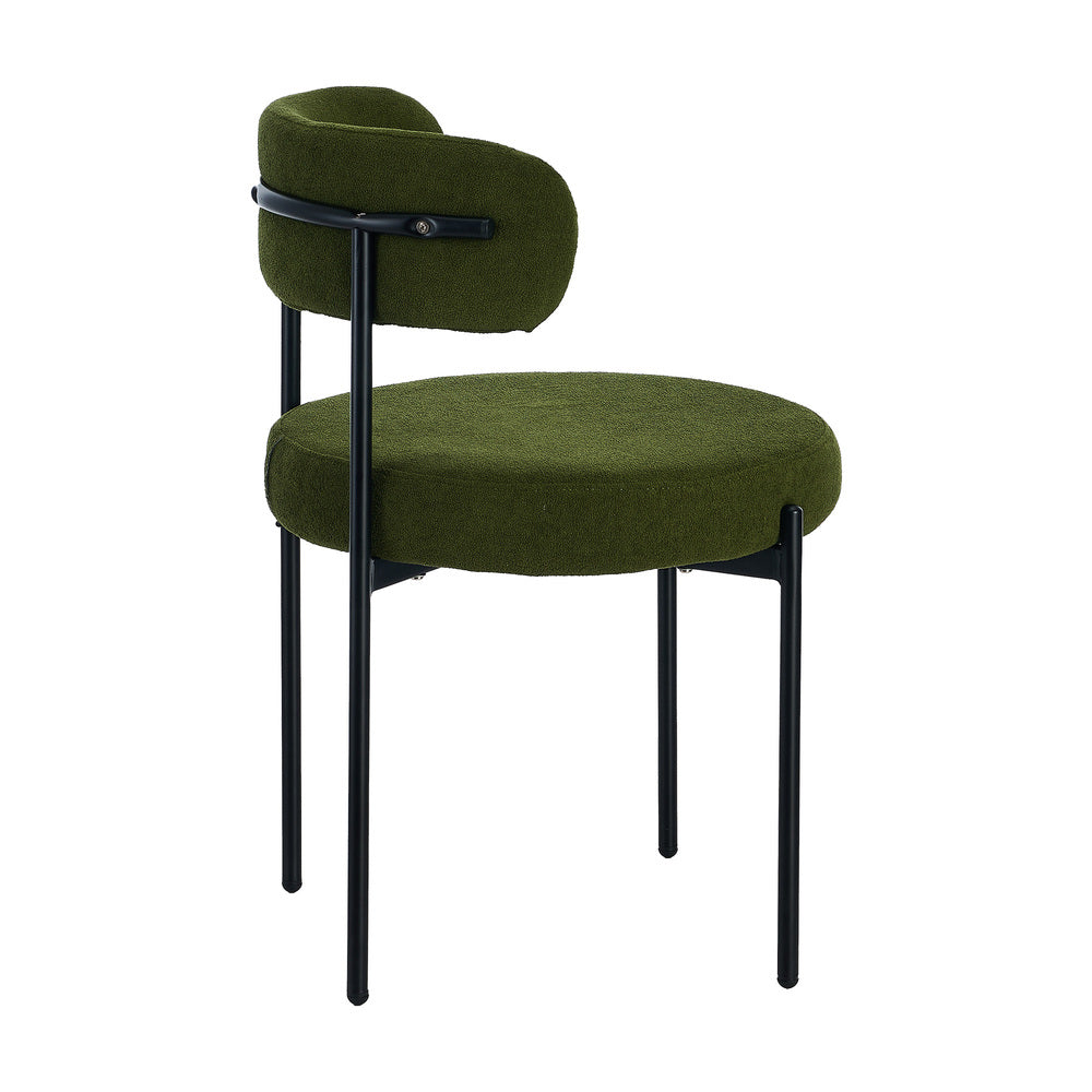 6x Dining Chair Round Boucle Seats Backrest Green