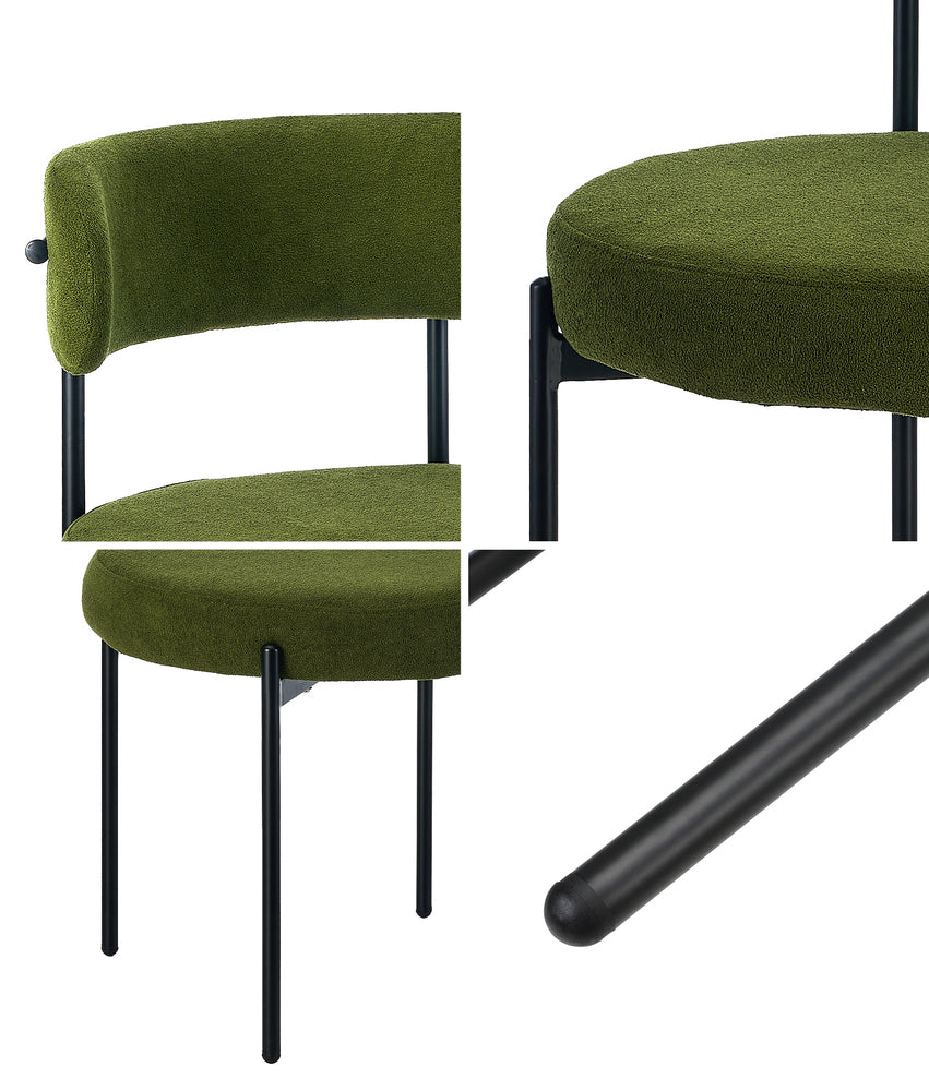 6x Dining Chair Round Boucle Seats Backrest Green