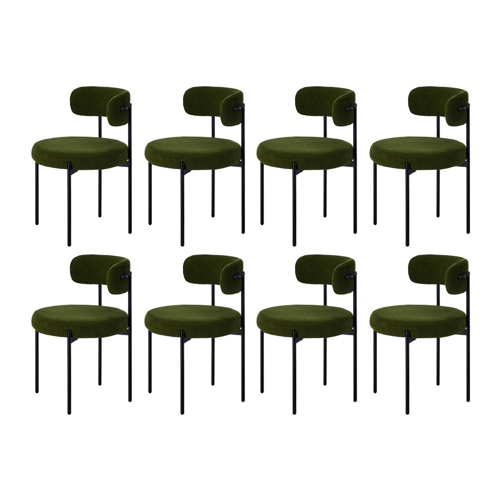8x Dining Chair Round Boucle Seats Backrest Green