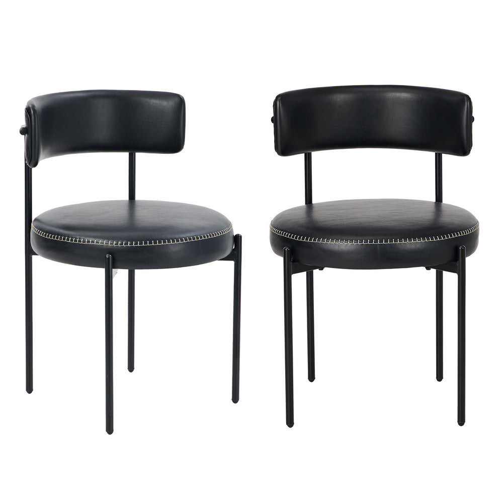 Oikiture 2x Dining Chair Round Leather Black