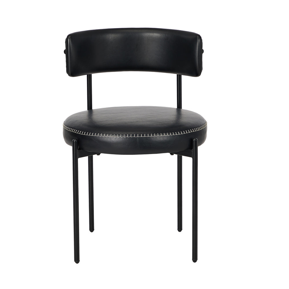 Oikiture 2x Dining Chair Round Leather Black