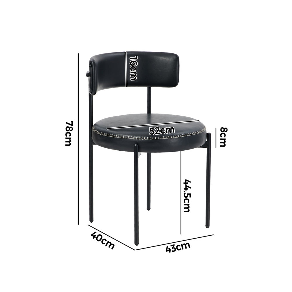 Oikiture 2x Dining Chair Round Leather Black