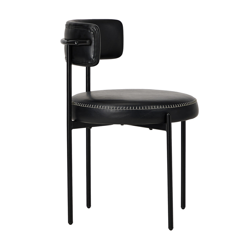 Oikiture 2x Dining Chair Round Leather Black