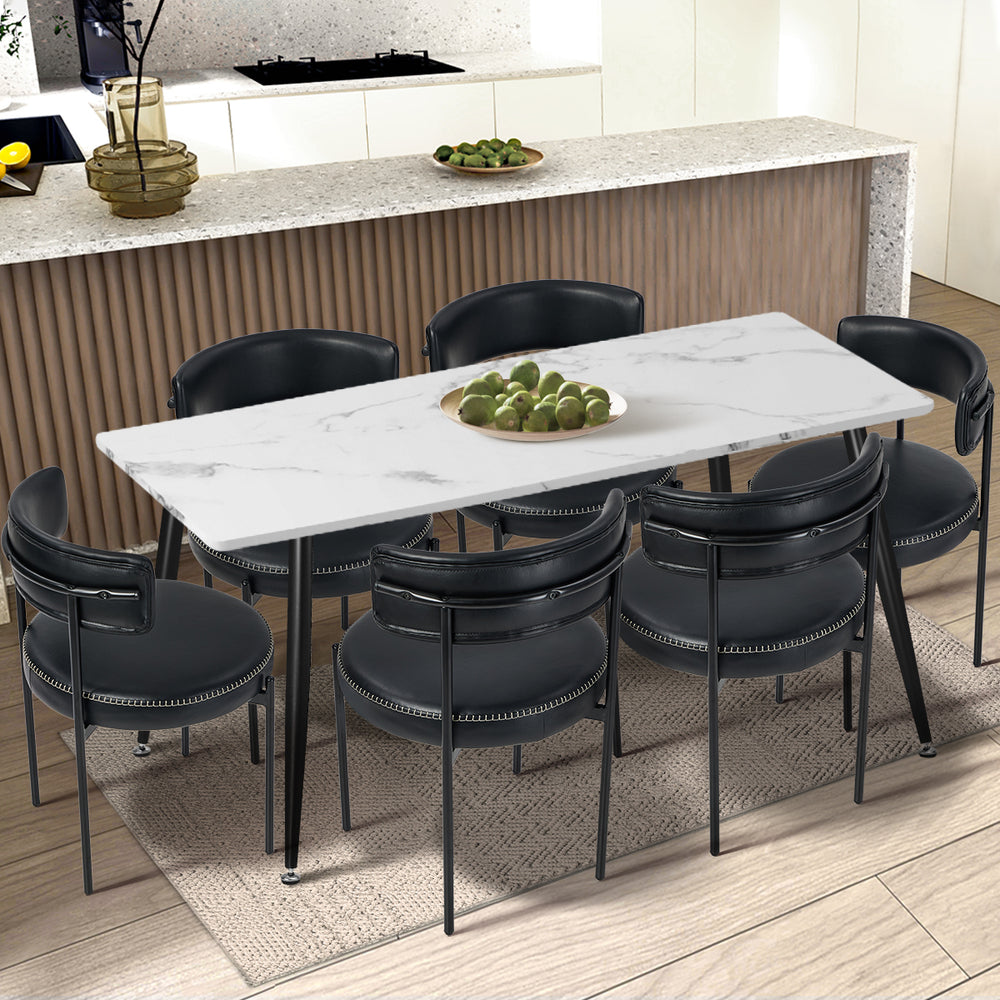 Oikiture 2x Dining Chair Round Leather Black