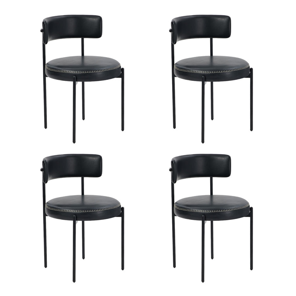 Oikiture 4x Dining Chair Round Leather Brown