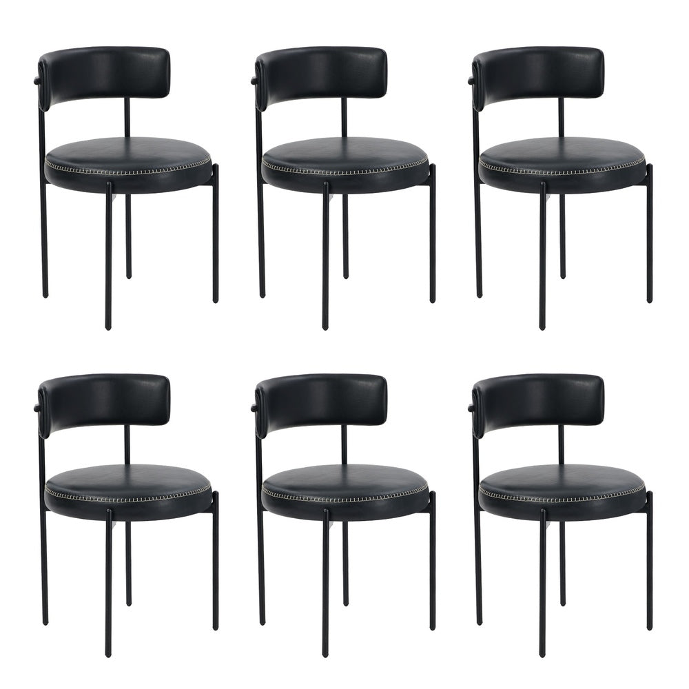 6x Dining Chair Round Leather Brown