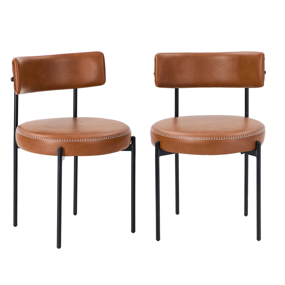 Oikiture 2x Dining Chair Round Leather Brown