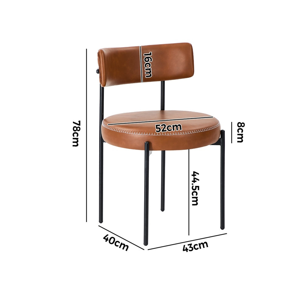 Oikiture 2x Dining Chair Round Leather Brown