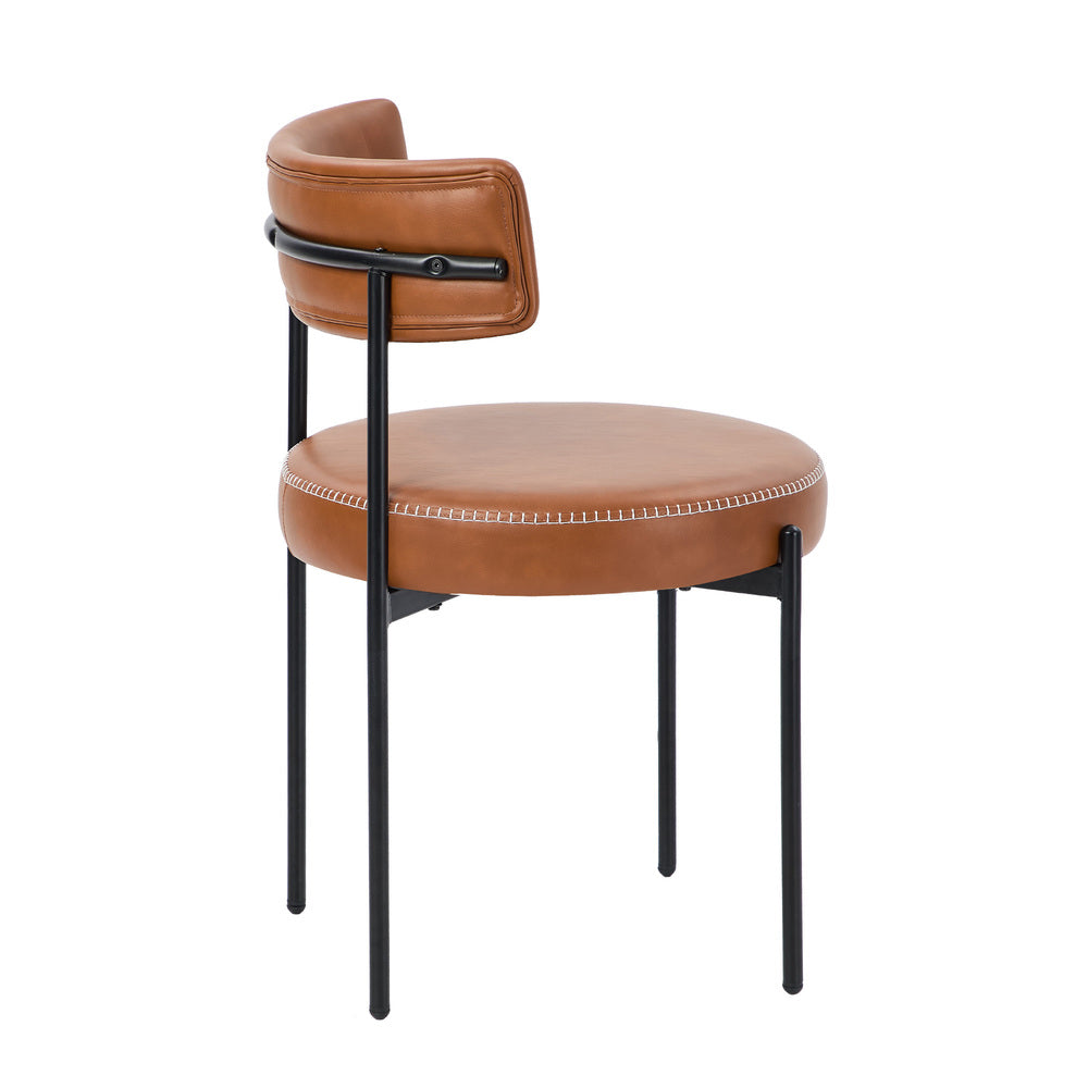 Oikiture 2x Dining Chair Round Leather Brown