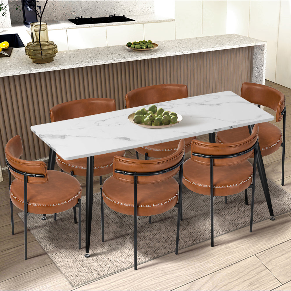 Oikiture 2x Dining Chair Round Leather Brown