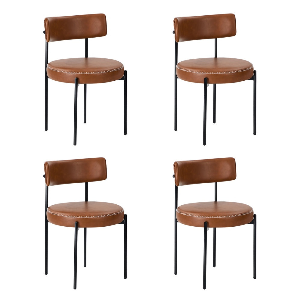 Oikiture 4x Dining Chair Round Leather Black