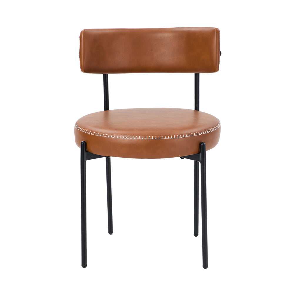 Oikiture 4x Dining Chair Round Leather Black