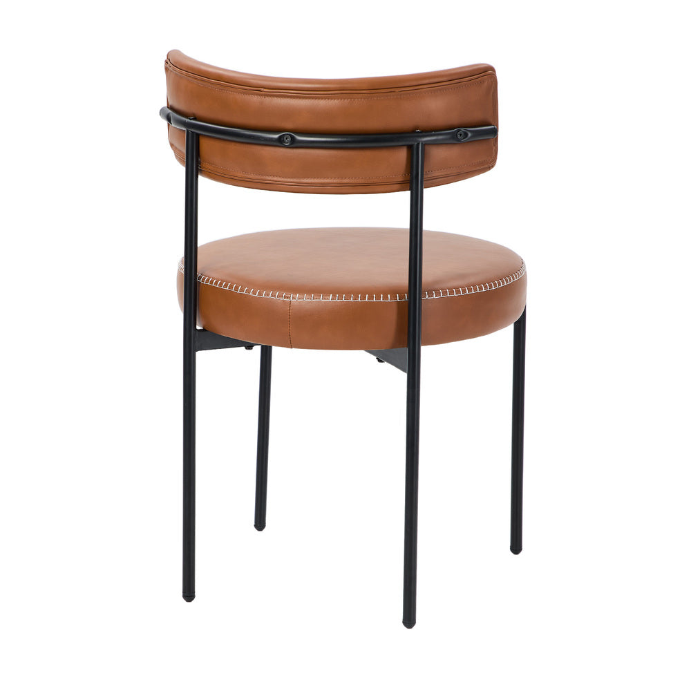 Oikiture 4x Dining Chair Round Leather Black