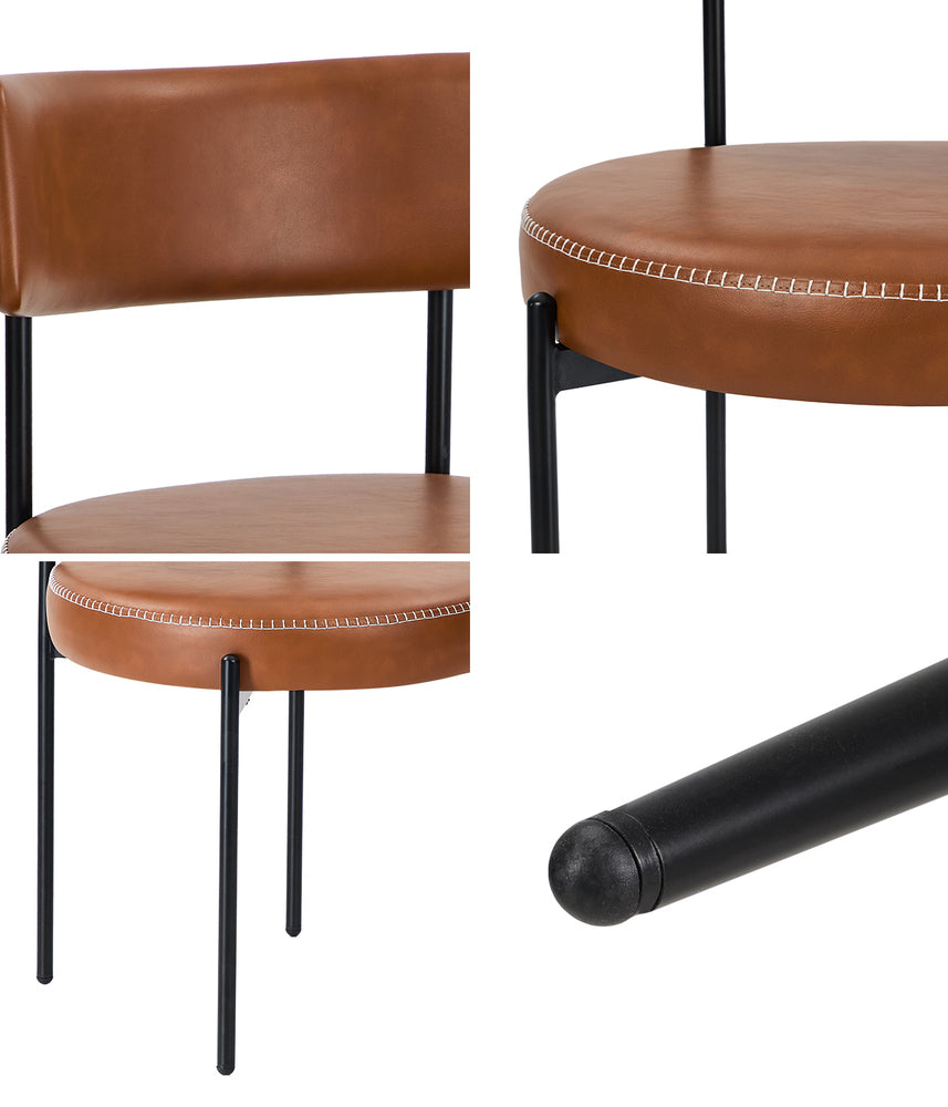 Oikiture 4x Dining Chair Round Leather Black