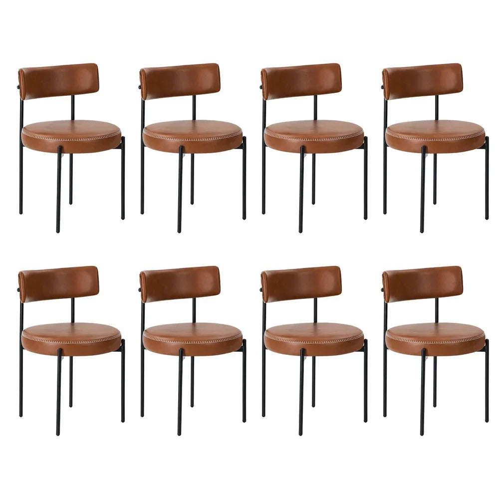 Oikiture 8x Dining Chair Round Leather Black