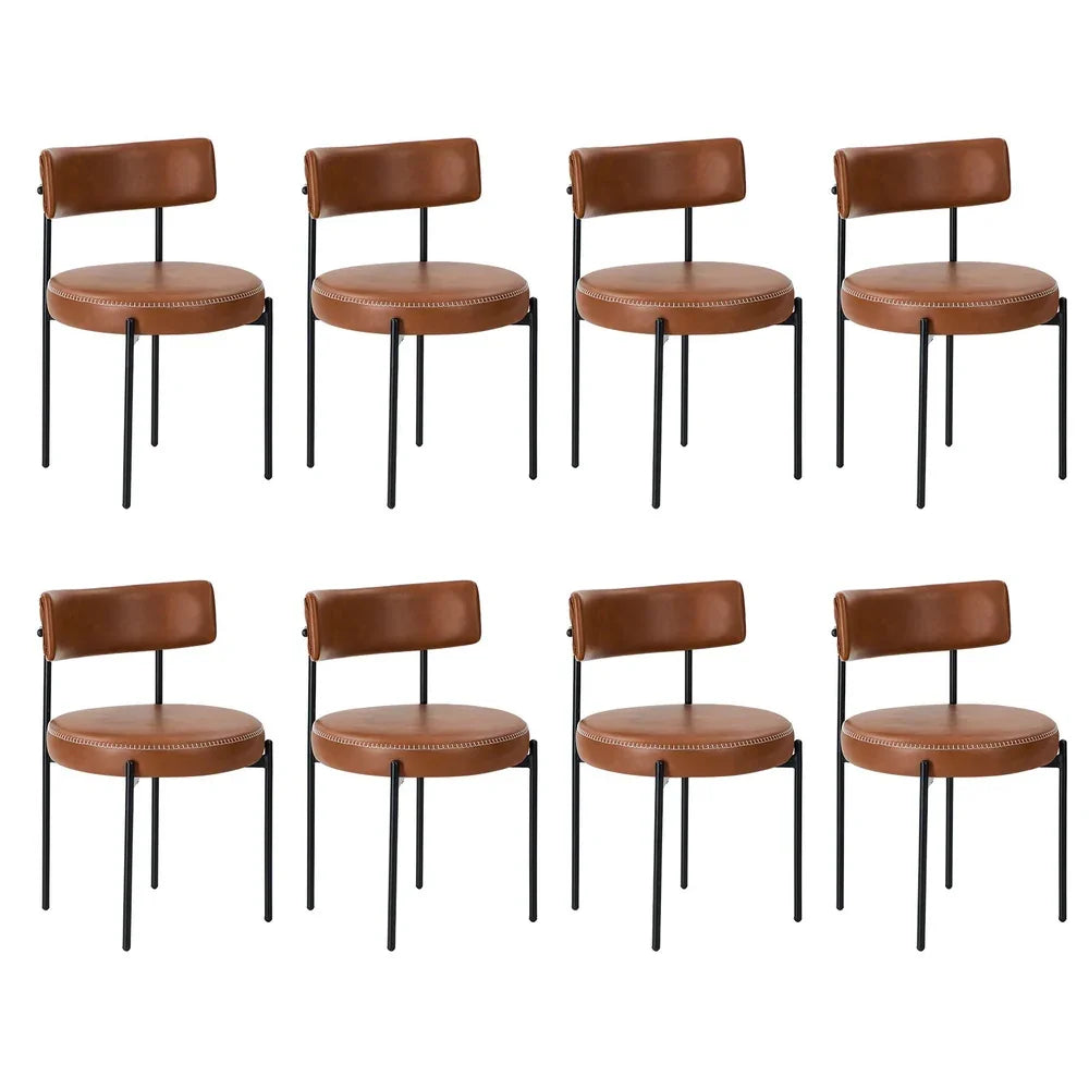 Oikiture 8x Dining Chair Round Leather Black