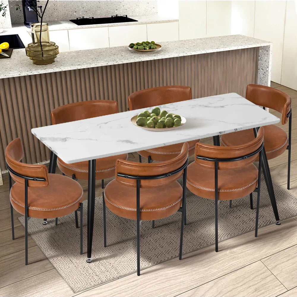 Oikiture 8x Dining Chair Round Leather Black