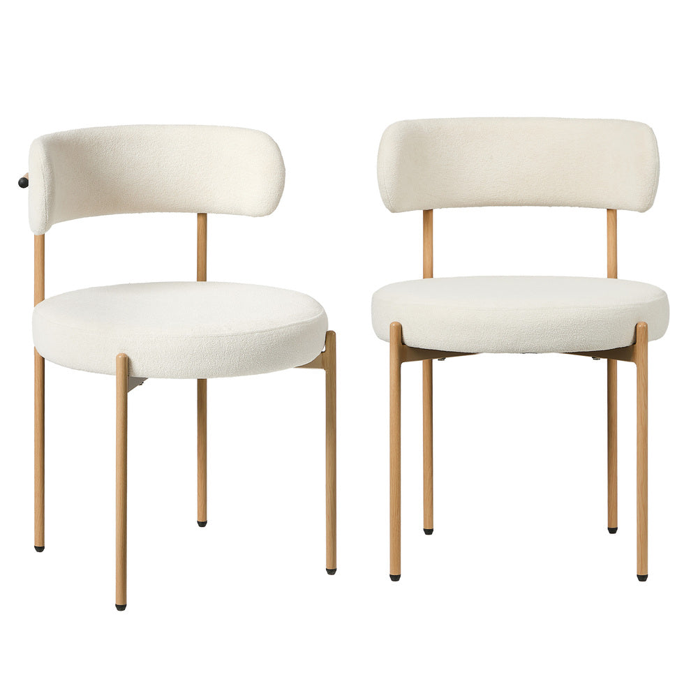 2x Dining Chair Boucle Kitchen Lounge Seats White & Natural