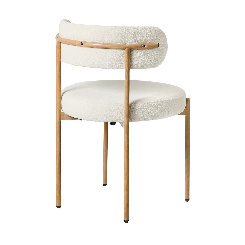 2x Dining Chair, Boucle Kitchen Lounge Seats, White & Natural Colour Combo