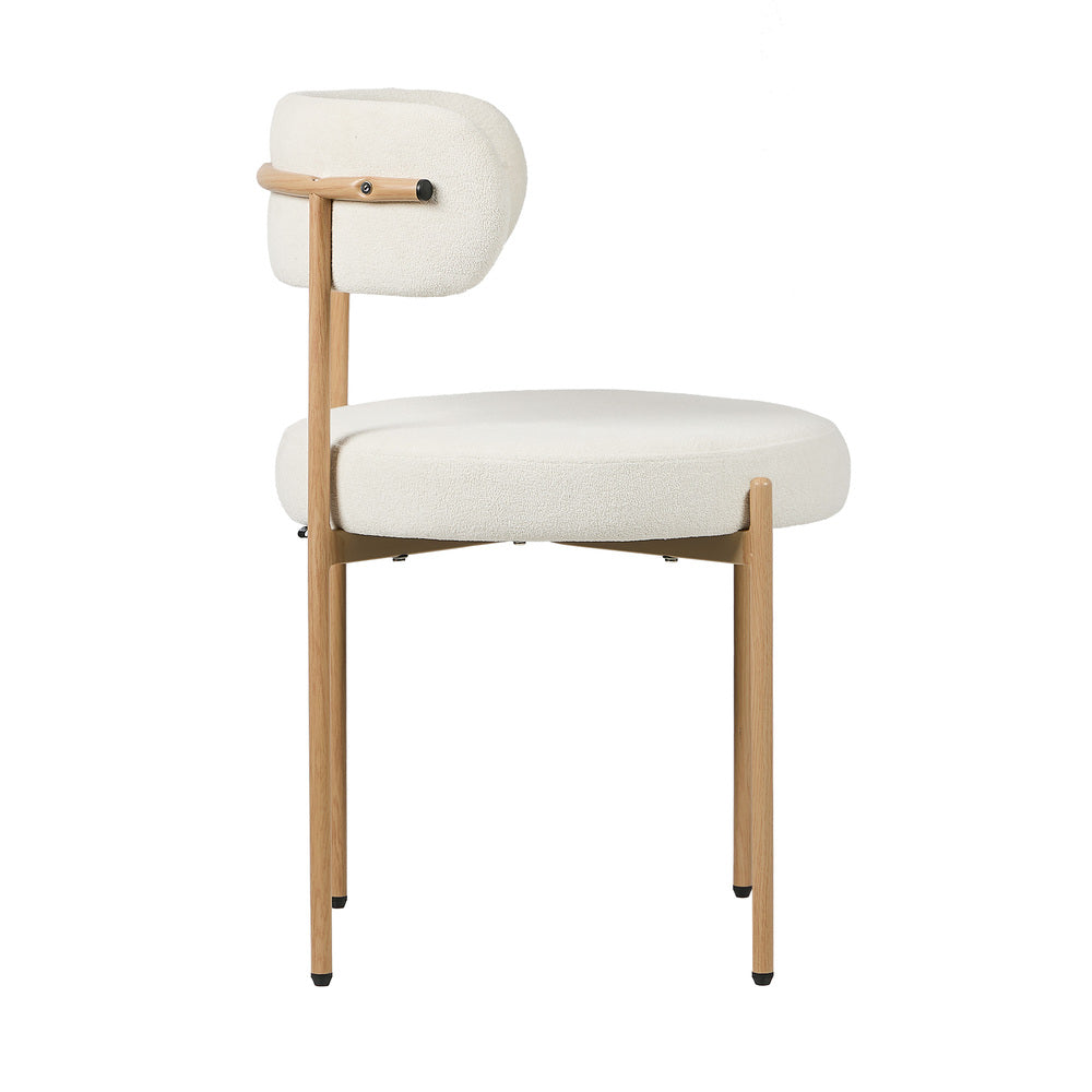 2x Dining Chair, Boucle Kitchen Lounge Seats, White & Natural Colour Combo