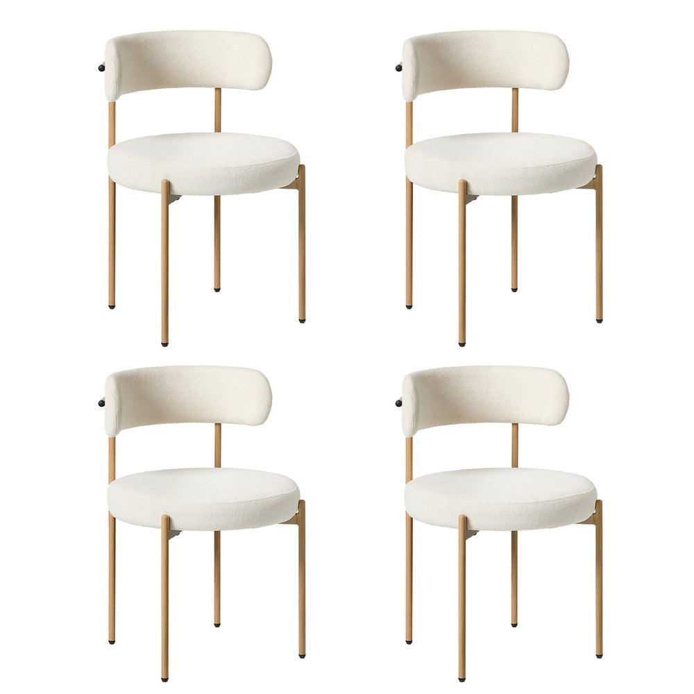 4x Dining Chair Boucle Kitchen Lounge Seats White & Natural