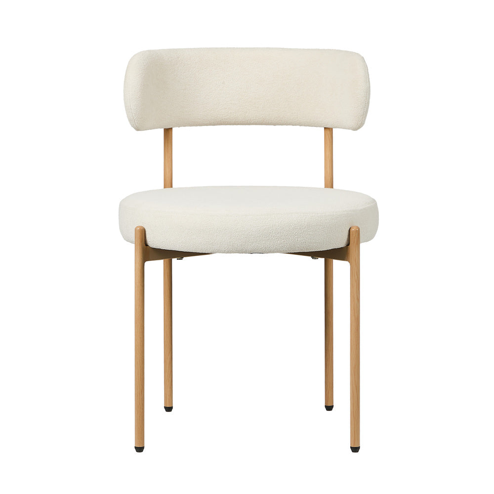 6x Dining Chair, Boucle Kitchen Lounge Seats, White & Natural Colour Combo