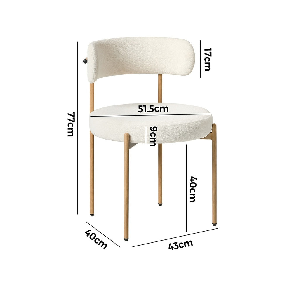 6x Dining Chair, Boucle Kitchen Lounge Seats, White & Natural Colour Combo