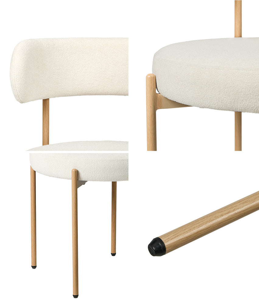 6x Dining Chair, Boucle Kitchen Lounge Seats, White & Natural Colour Combo