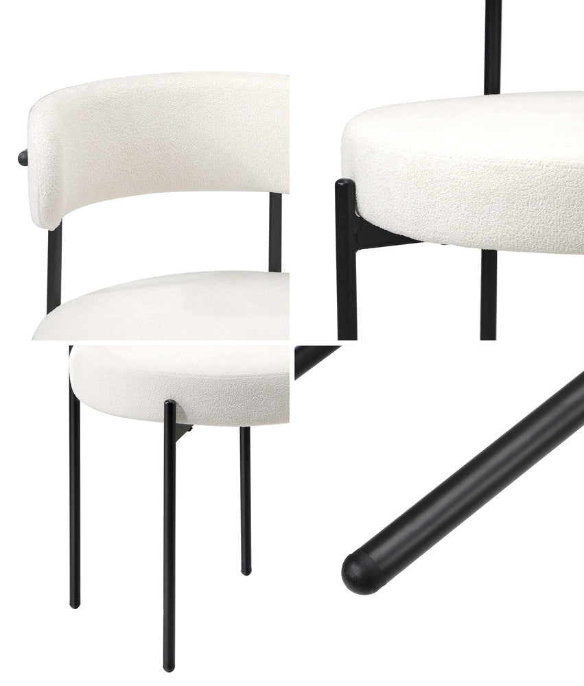 2x Dining Chair Boucle Seats Backrest White