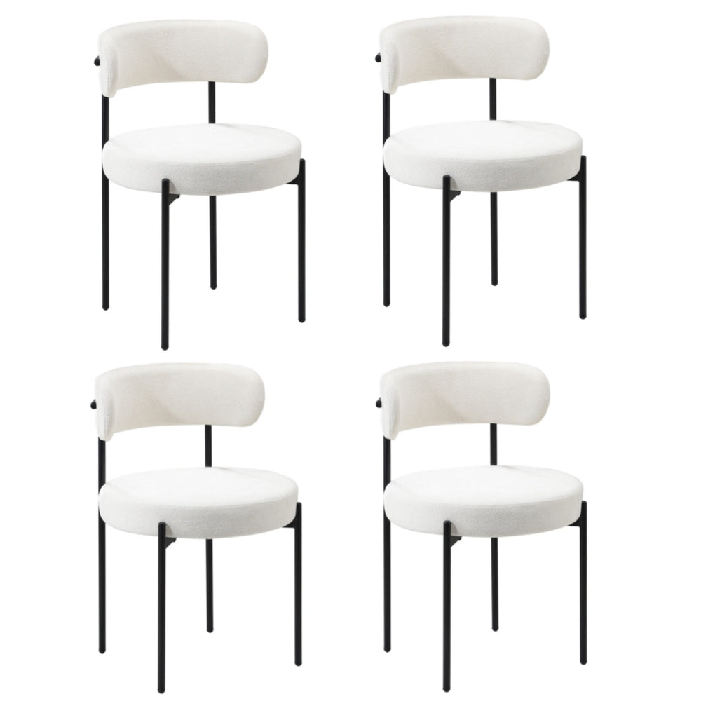 4x Dining Chair Round Boucle Backrest White