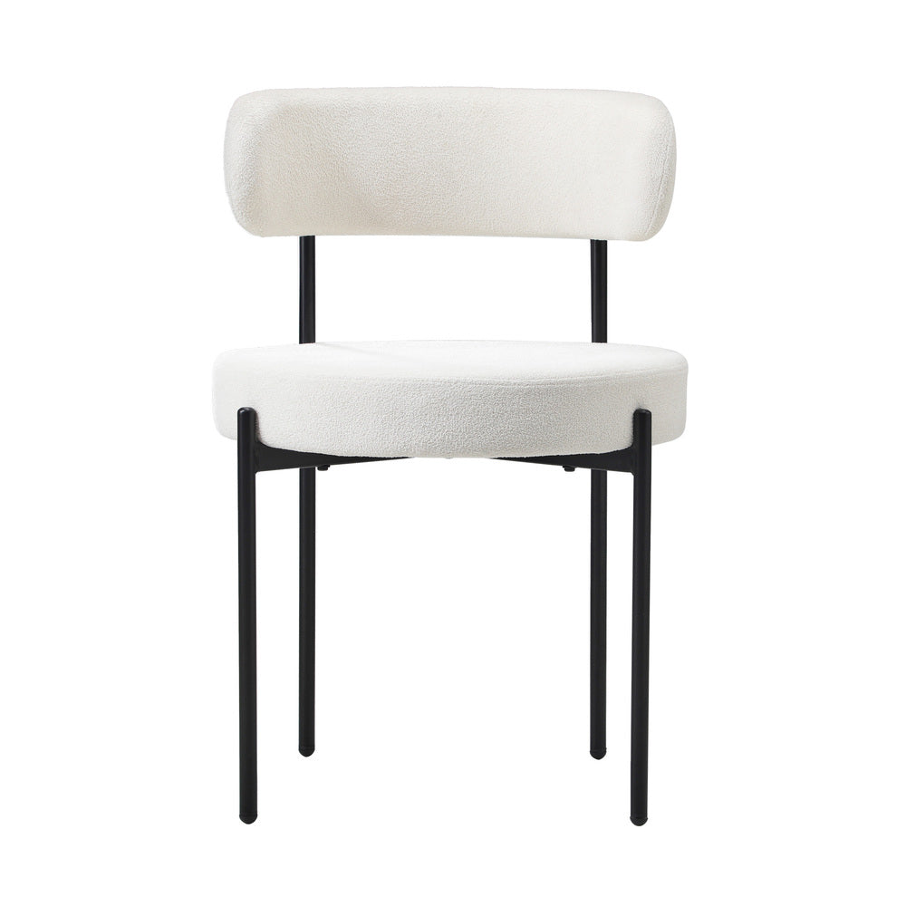 4x Dining Chair Round Boucle Backrest White