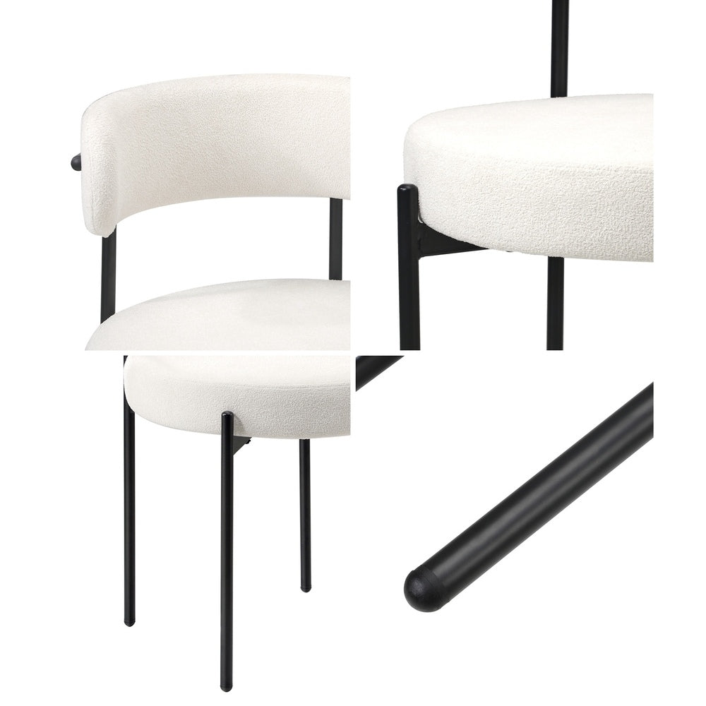 4x Dining Chair Round Boucle Backrest White