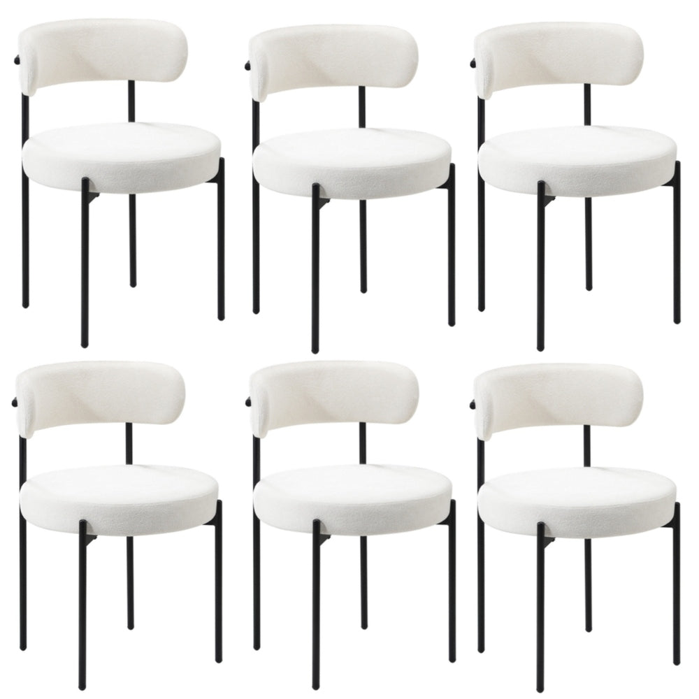 6x Dining Chair Round Boucle Backrest White