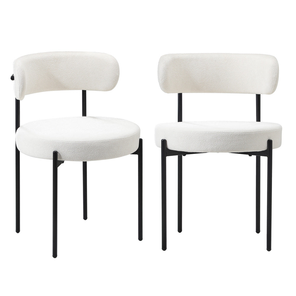6x Dining Chair Round Boucle Backrest White