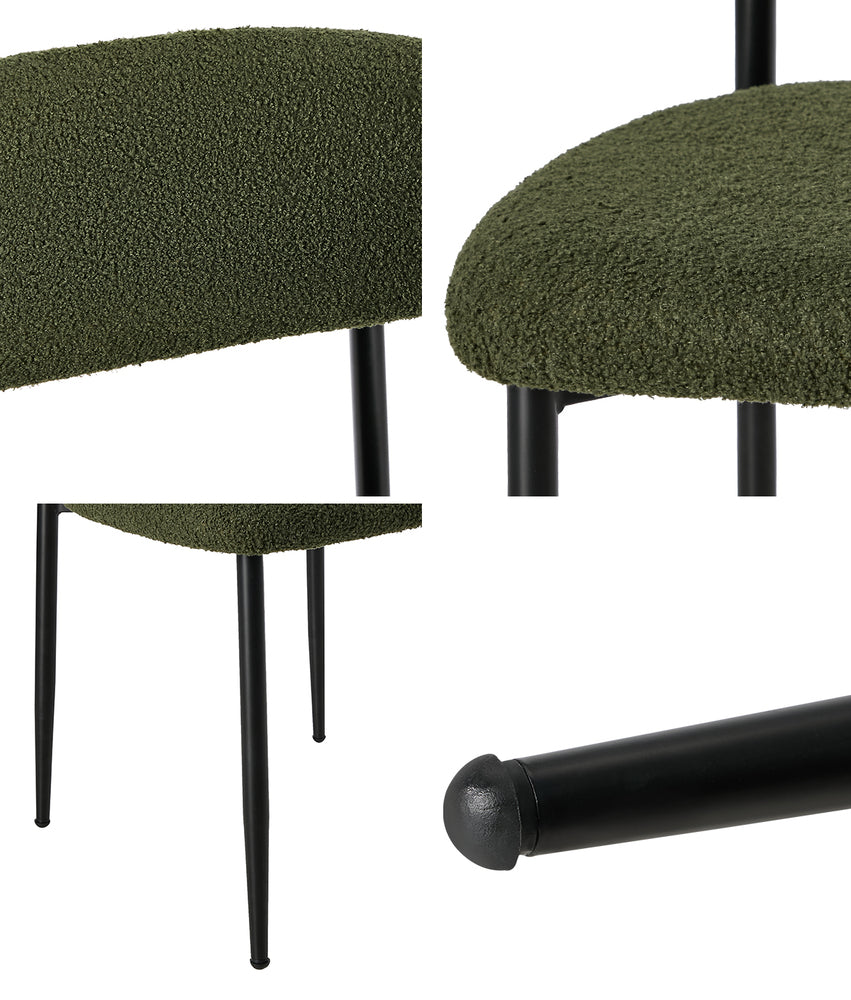 2x Dining Chairs Kitchen Chair Café Chair Boucle Black&Green