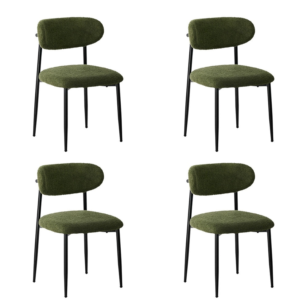 4x Dining Chairs Kitchen Chair Cafe Chair Boucle Black&Green