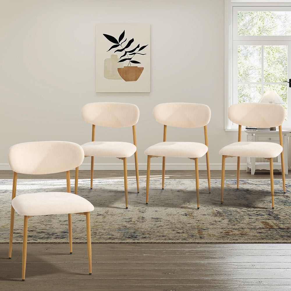 Oikiture 4x Dining Chairs Boucle Beige & Natural