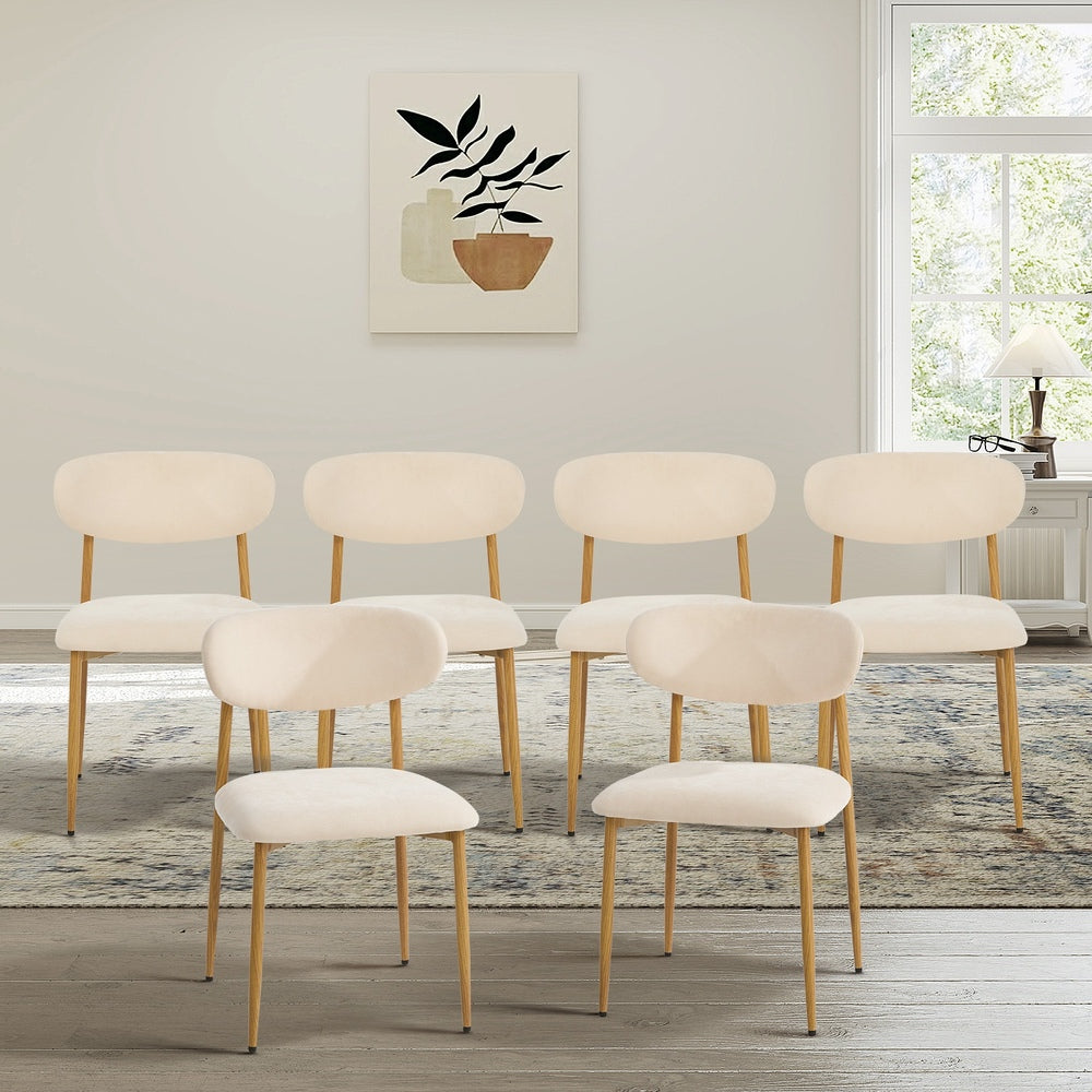 Oikiture 6x Dining Chairs Boucle Beige & Natural