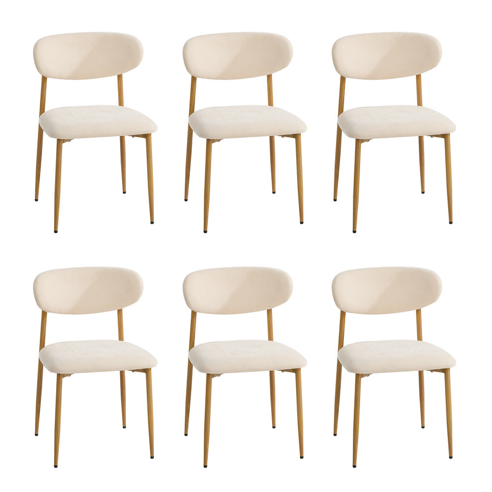 Oikiture 6x Dining Chairs Boucle Beige & Natural