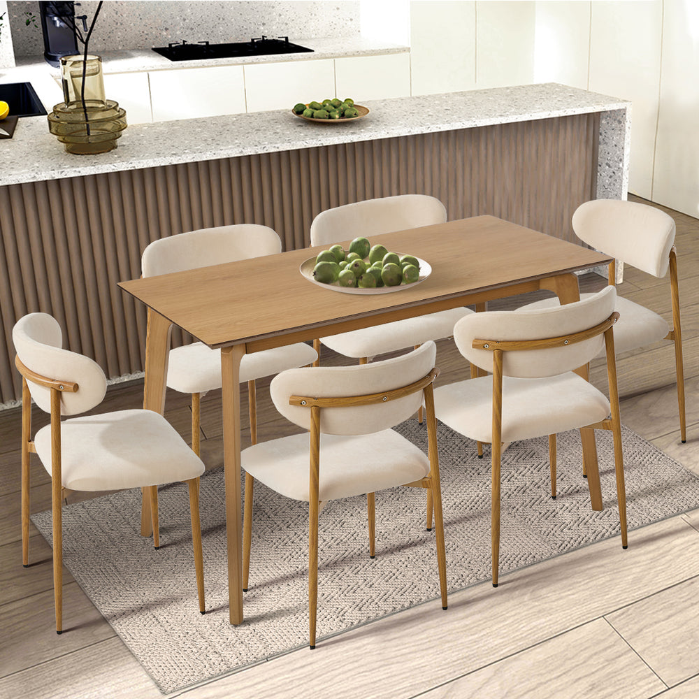 Oikiture 6x Dining Chairs Boucle Beige & Natural